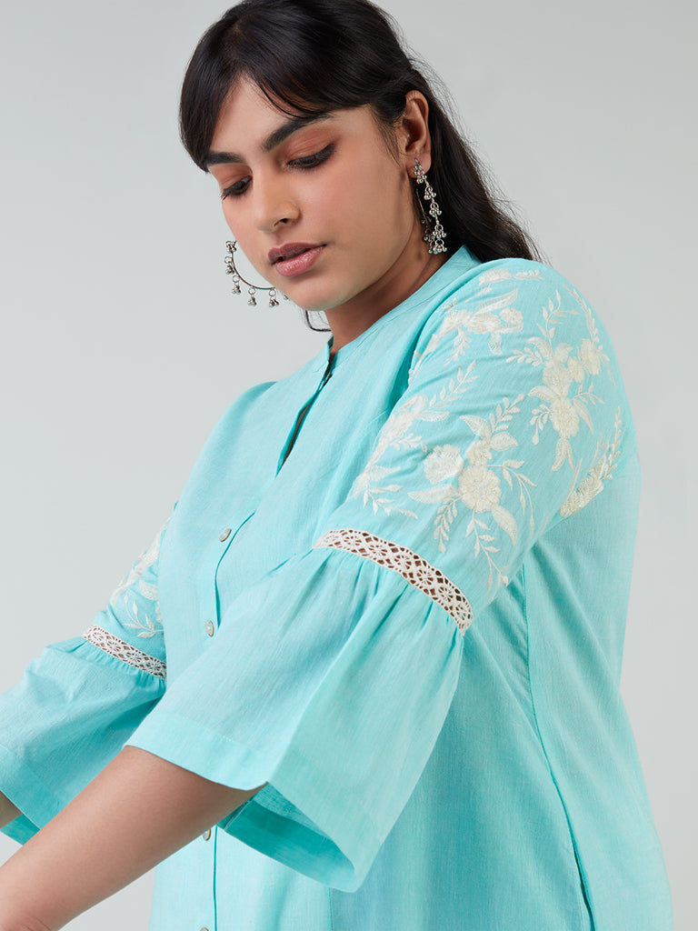 Diza Curves Aqua Embroidered A-Line Kurta
