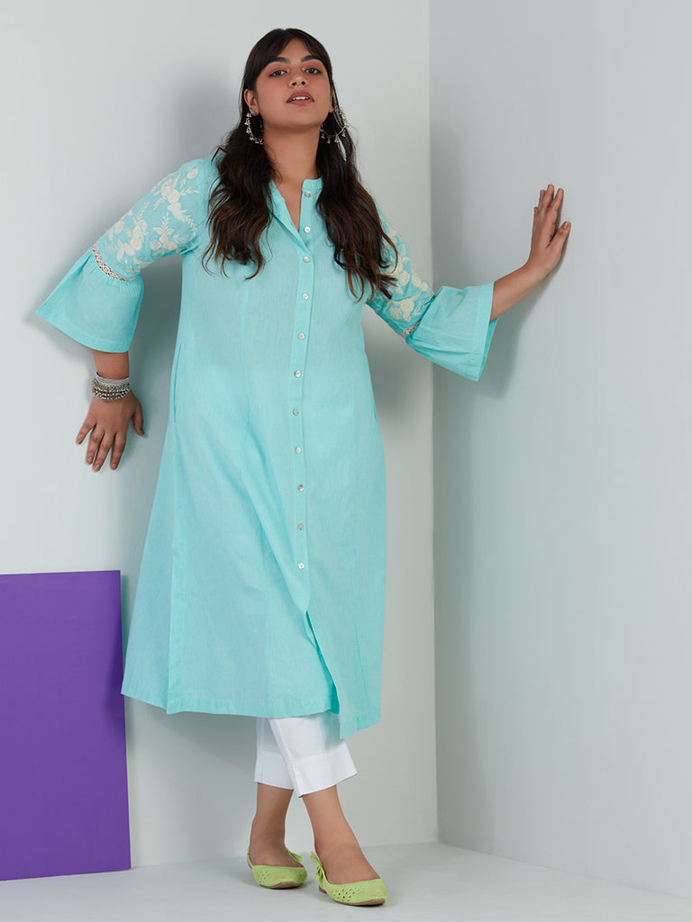 Diza Curves Aqua Embroidered A-Line Kurta