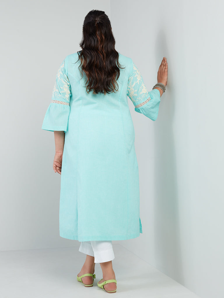 Diza Curves Aqua Embroidered A-Line Kurta
