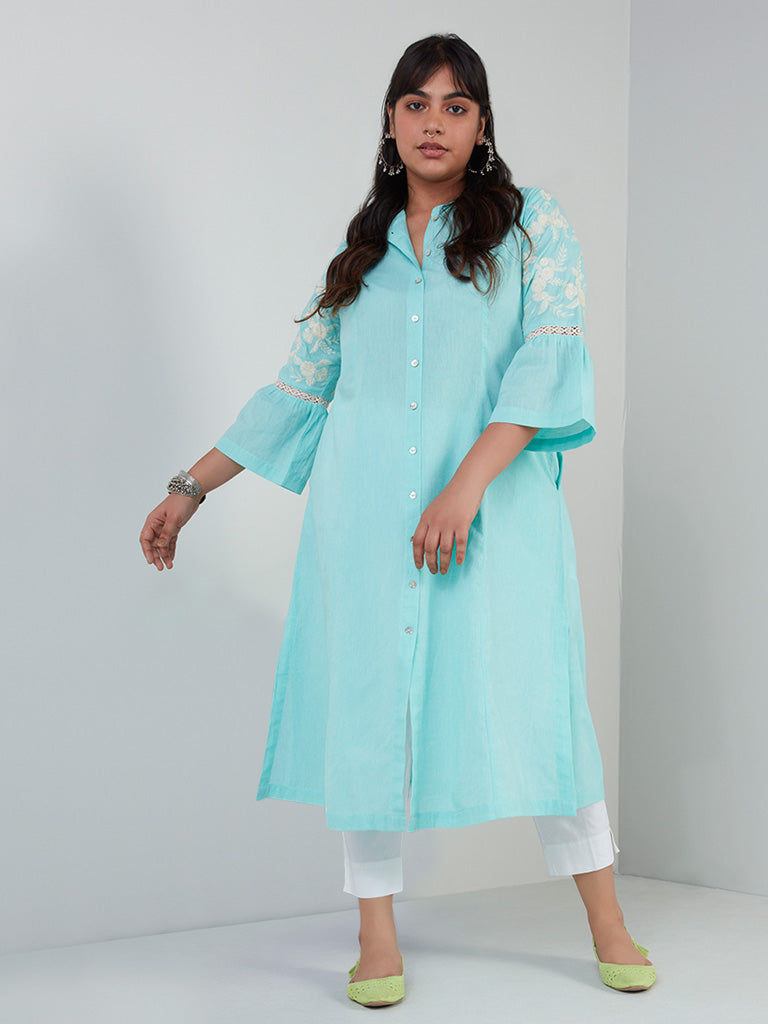 Diza Curves Aqua Embroidered A-Line Kurta