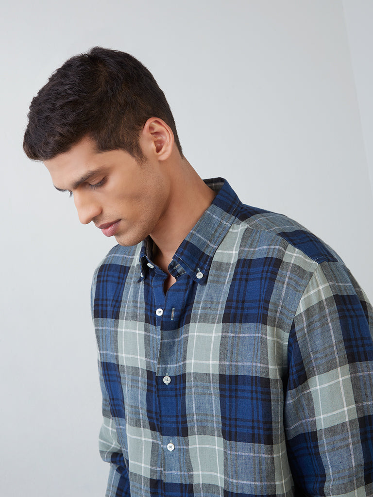 Ascot Dark Blue Checkered Relaxed-Fit Shirt
