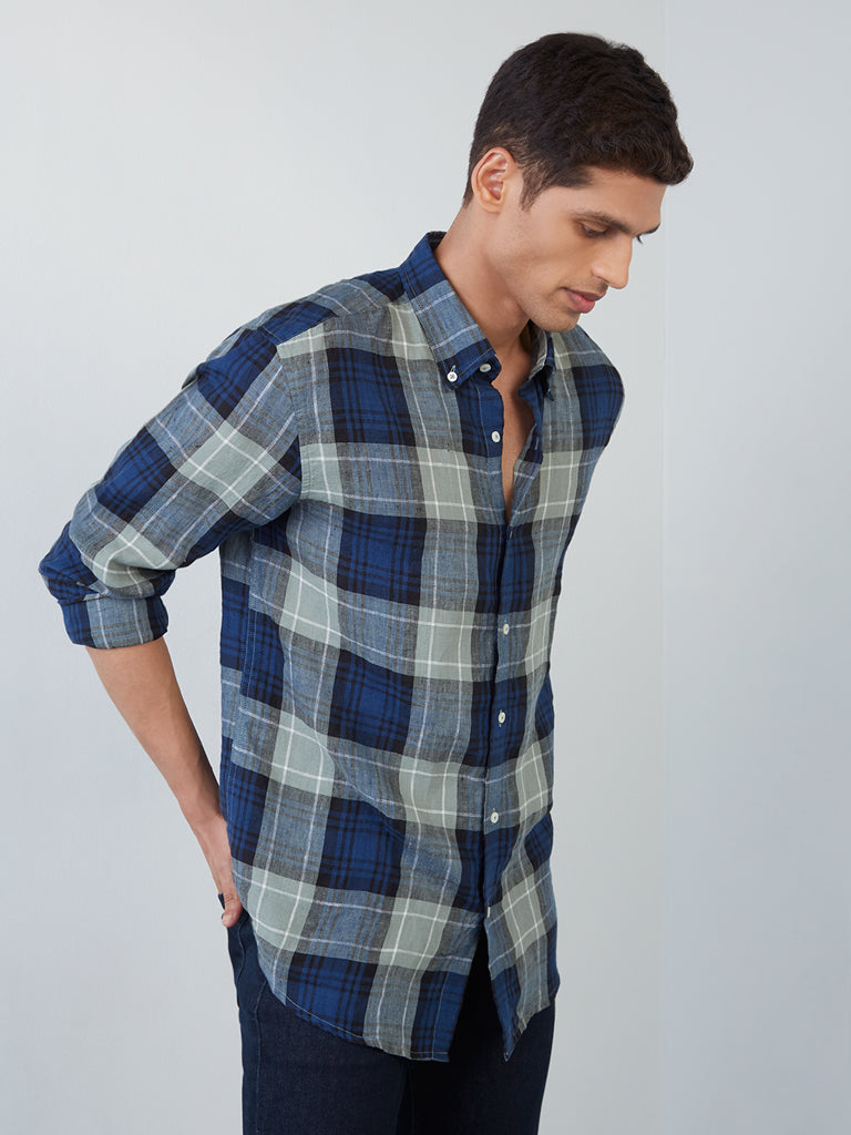 Ascot Dark Blue Checkered Relaxed-Fit Shirt