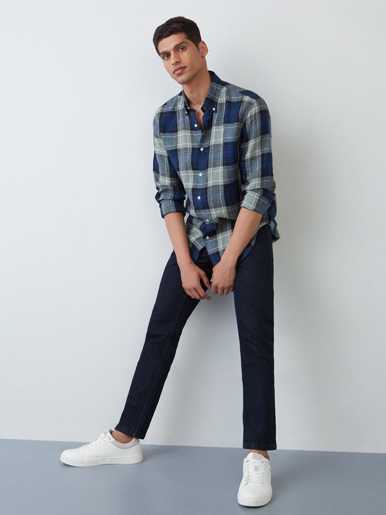 Ascot Dark Blue Checkered Relaxed-Fit Shirt