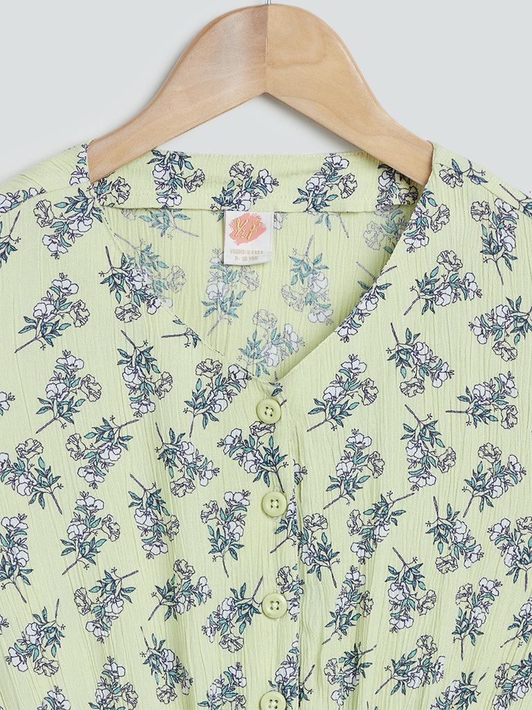 Y&F Kids Light Yellow Floral Print Dress