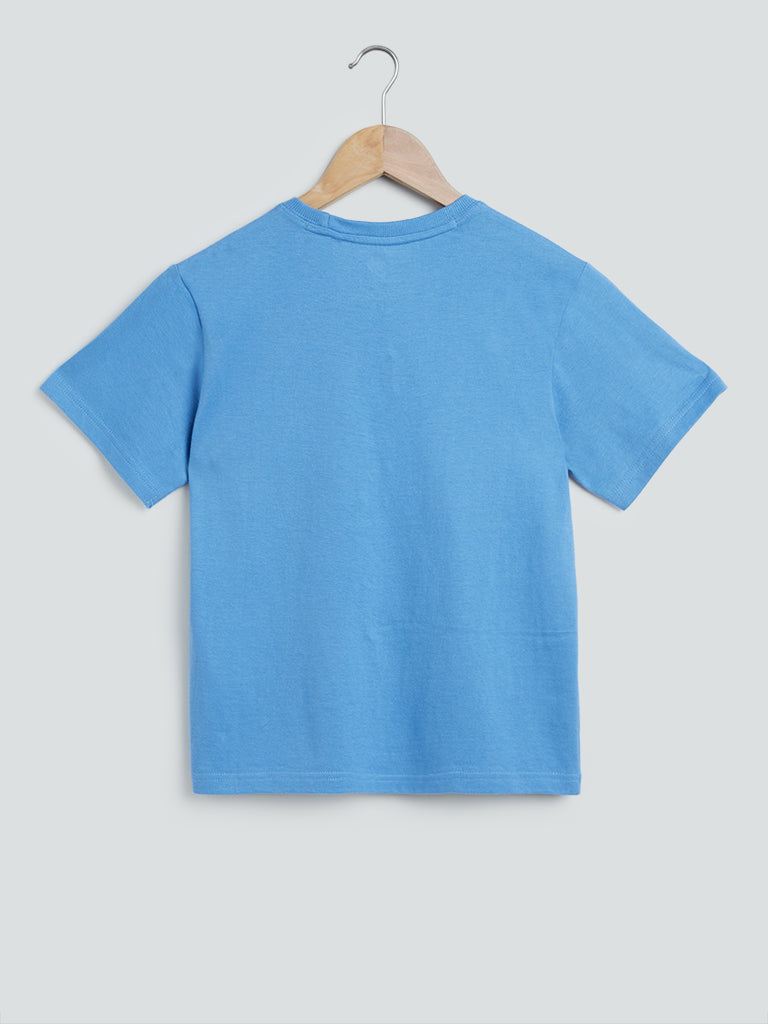 Y&F Kids Blue Colour-Blocked T-Shirt