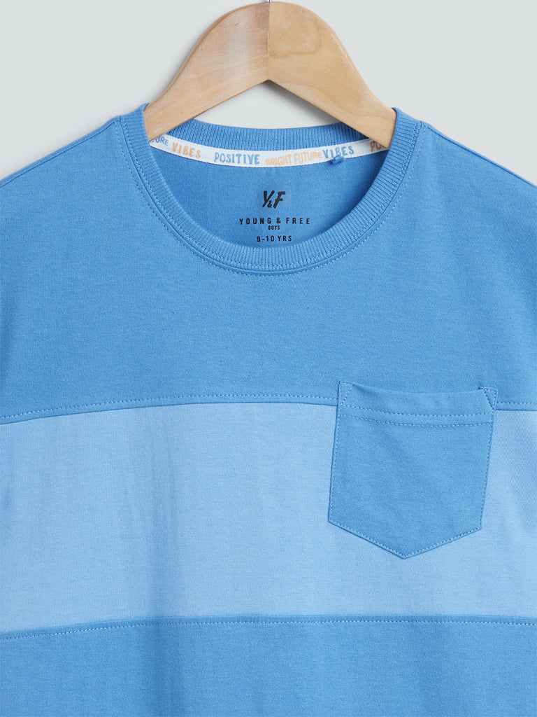 Y&F Kids Blue Colour-Blocked T-Shirt