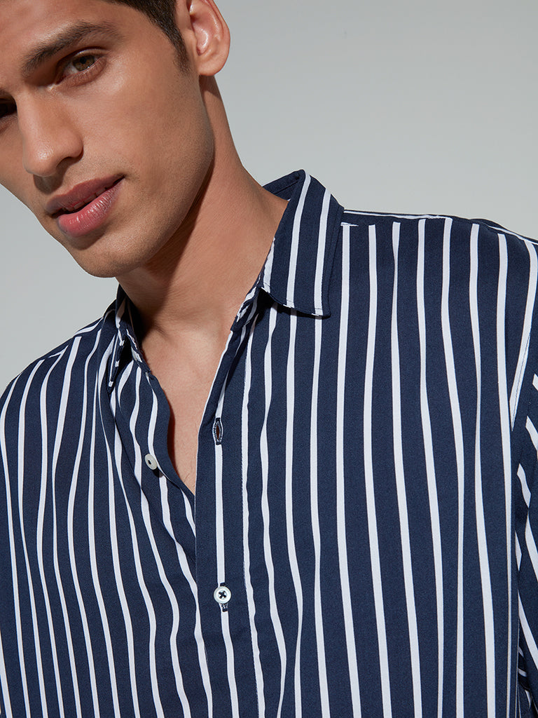 Ascot Navy Striped Relaxed-Fit Shirt