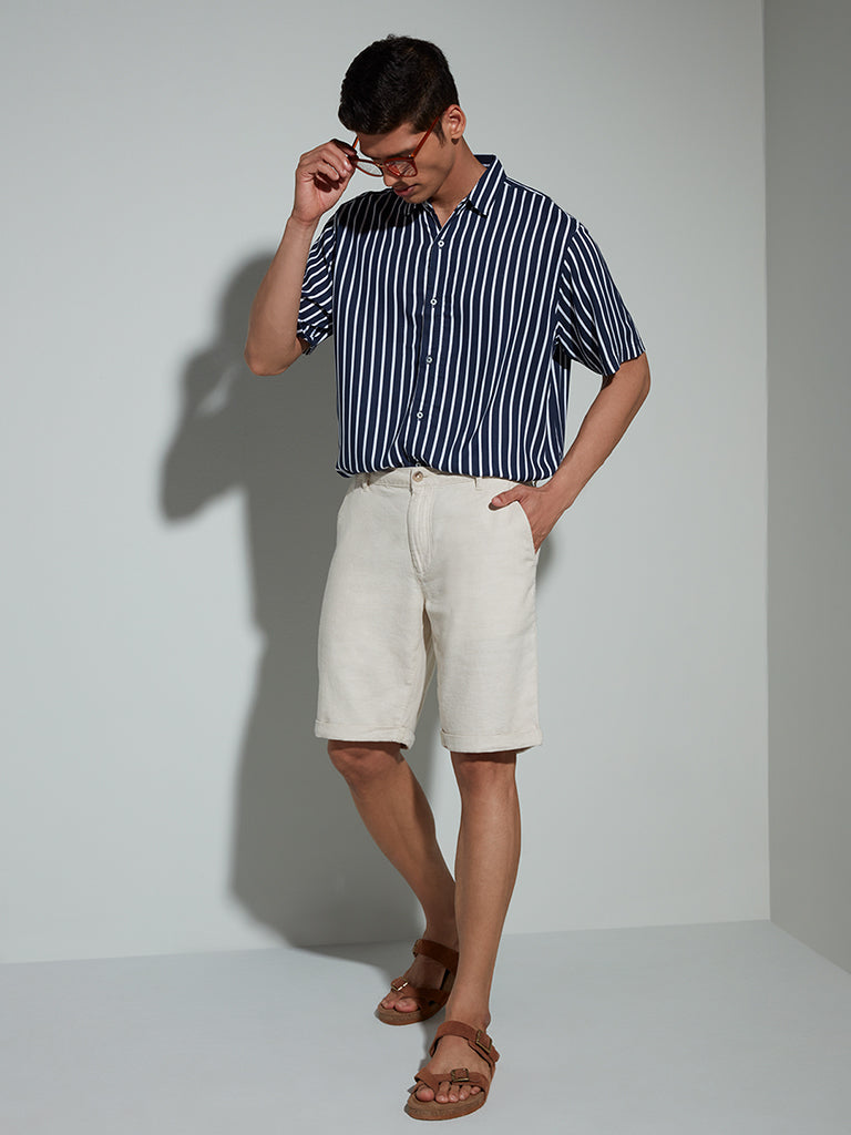 Ascot Navy Striped Relaxed-Fit Shirt