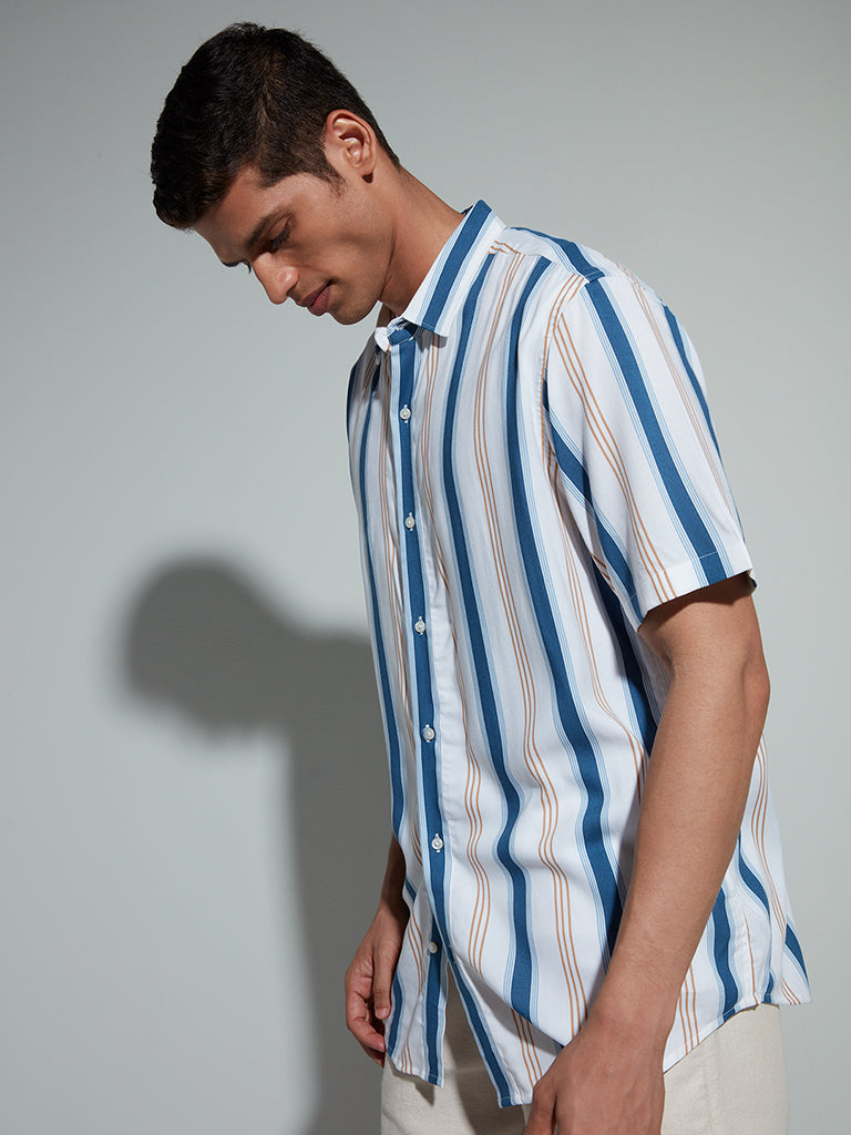 Ascot Blue and White Striped Relaxed-Fit Shirt