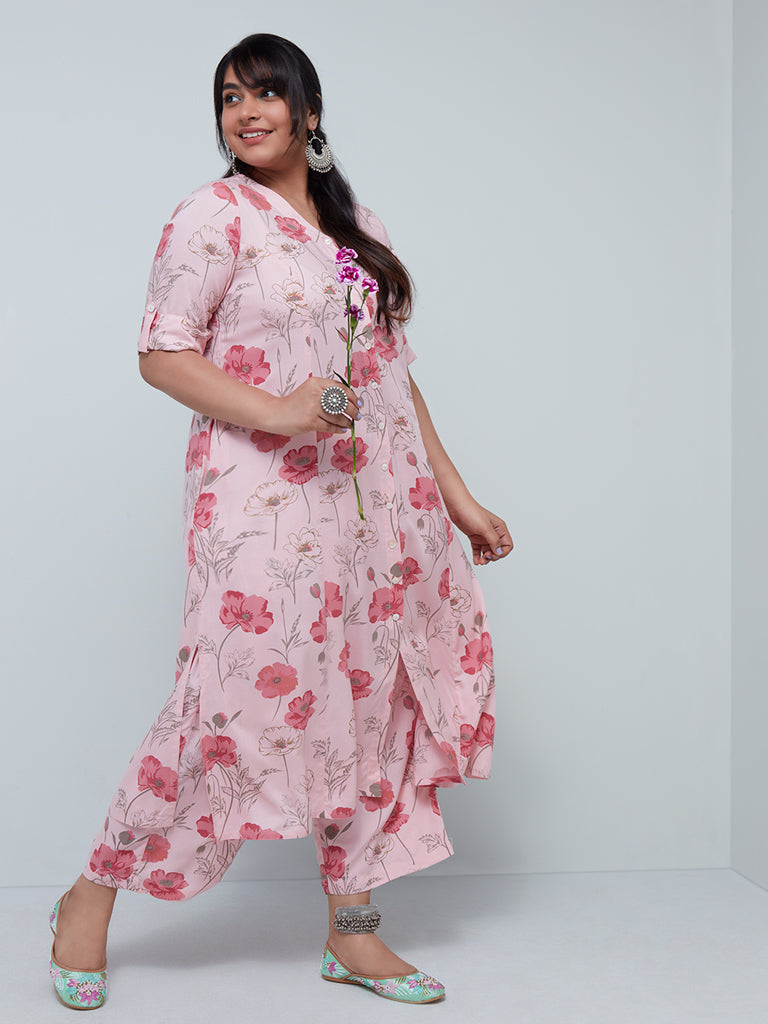 Diza Curves Pink Floral-Printed A-Line Kurta