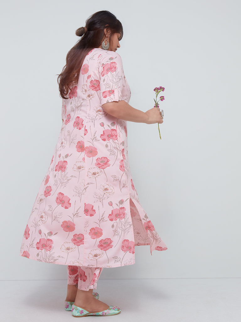 Diza Curves Pink Floral-Printed A-Line Kurta