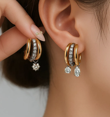Crystal Accent Gold Hoops