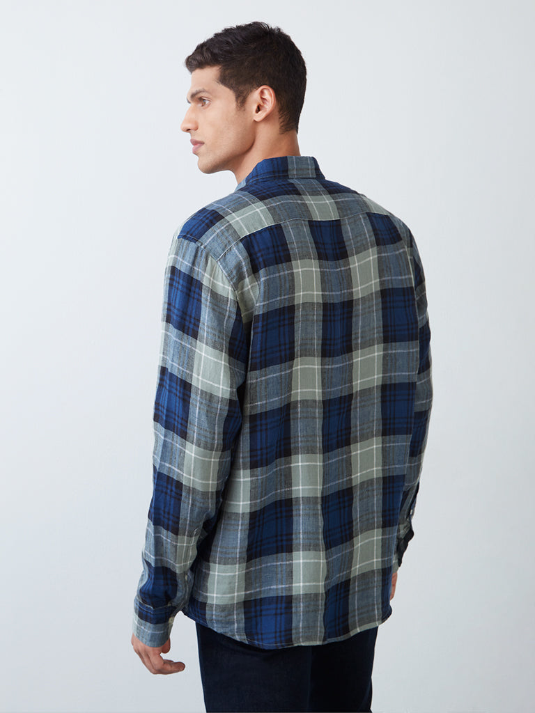 Ascot Dark Blue Checkered Relaxed-Fit Shirt