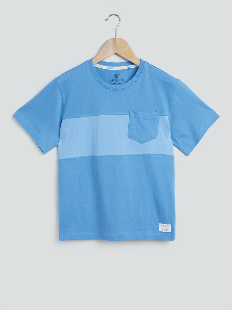 Y&F Kids Blue Colour-Blocked T-Shirt