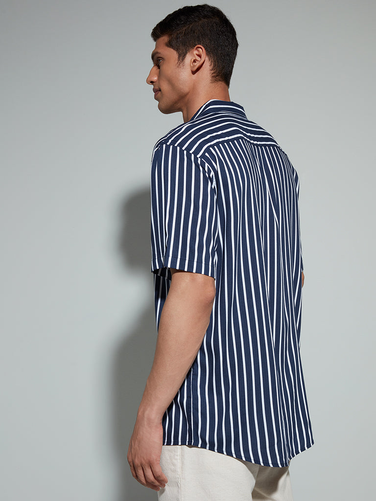 Ascot Navy Striped Relaxed-Fit Shirt