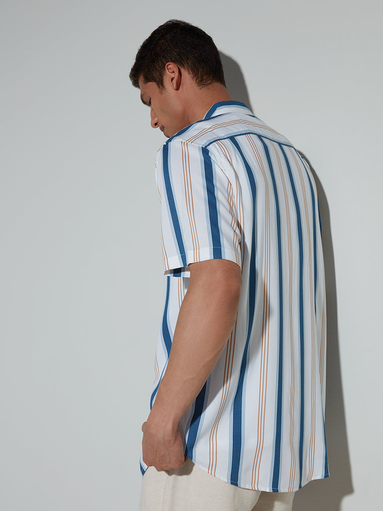 Ascot Blue and White Striped Relaxed-Fit Shirt