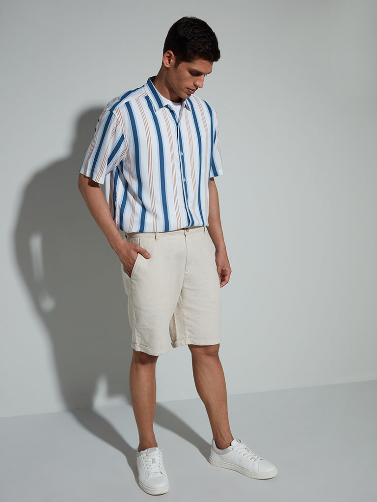 Ascot Blue and White Striped Relaxed-Fit Shirt
